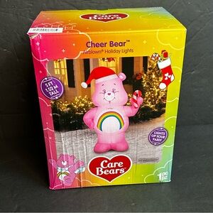Gemmy Care Bears Christmas Yard Inflatable Cheer Bear Santa Hat Candy Cane 5ft